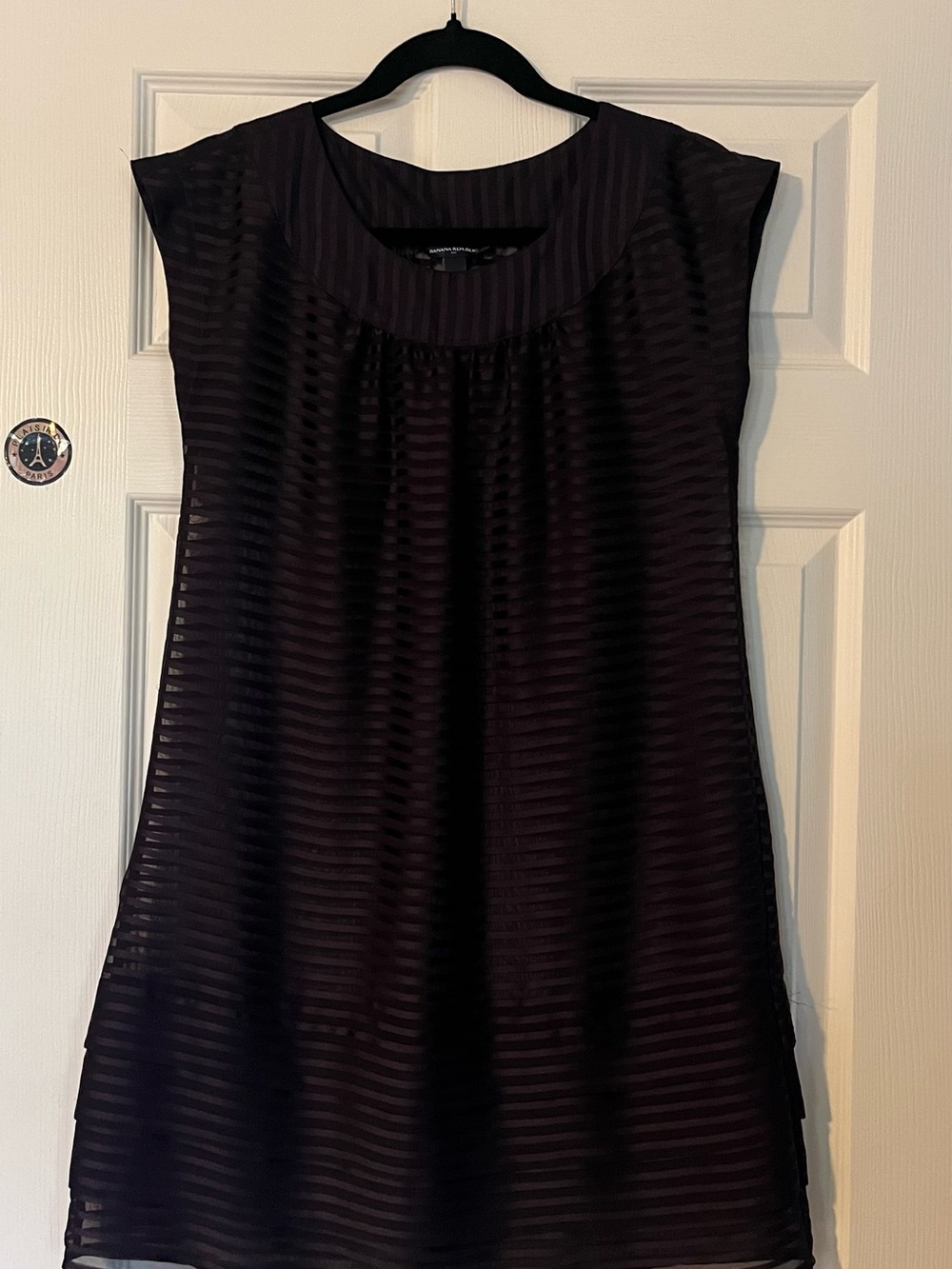 Banana Republic Black Striped Sheer Overlay Mini Dress
